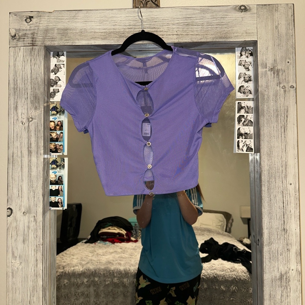 Purple crop mesh top